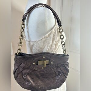 Maxx New York Brown Metallic Hobo Bag with Chunky Brass Hardware